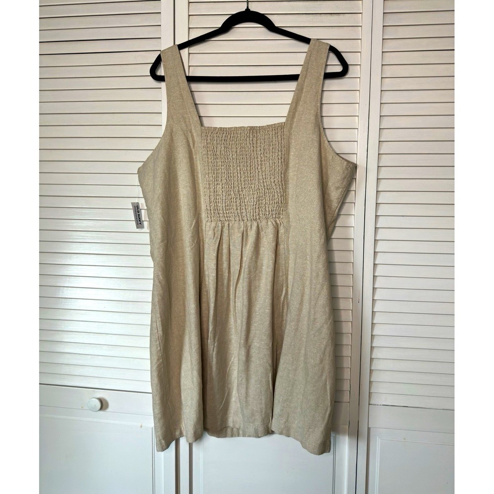 Old Navy Women's XXL Neutral Linen Blend Square Neck Smocked Back Mini Dress